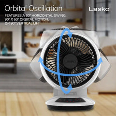 Lasko Whirlwind 7" Orbital Air Circulator Fan (3-speed, remote, white)