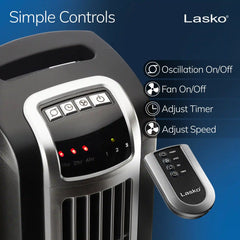 Lasko 36" Tower Fan (3-speed, remote, timer, 60° oscillation, black)