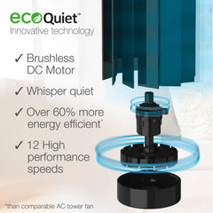 Lasko EcoQuiet DC 42" Tower Fan (12-speed, remote, timer, black)