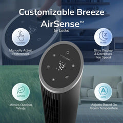 Lasko WhisperForce™ DC 36" Tower Fan (12-speed, remote, timer, air filtration, black)