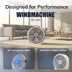 Lasko Wind Machine® 20" Air Circulator Floor Fan (3-speed, manual, 360° airflow, light gray)