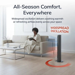 Lasko All Season Tower Fan and Space Heater with Remote, FH515, Black