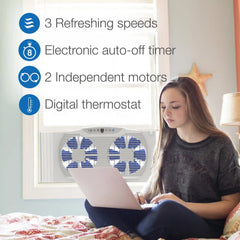 Lasko Electrically Reversible Twin Window Fan with Bluetooth Technology, W09560, White
