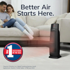 Lasko CT22850 1500W Ceramic Tower Space Heater with Tip-Switch and Remote: Black