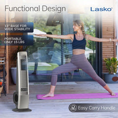 Lasko 42" 4-Speed Oscillating Outdoor Tower Fan with 10-Foot Power Cord, YF202, Gray