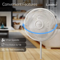 Lasko 16" Pedestal Fan (3-speed, manual, white)
