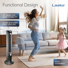 Lasko Wind Curve® 42" Tower Fan (3-speed, remote, timer, silver)