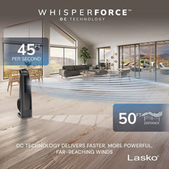 Lasko High Velocity WhisperForce™ DC 35" Tower Fan (9-speed, remote, timer, black)