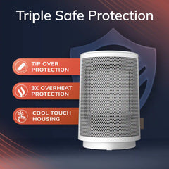 Lasko 9" Table Top Heater (2 heat settings, manual, timer, oscillation, tip-over switch, white)