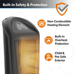 Lasko 23" Ceramic Tower Heater (2 heat settings, remote, timer, thermostat, tip-over switch, black)