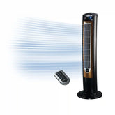 Lasko Wind Curve® 42" Tower Fan (3-speed, remote, timer, ionizer, black/woodgrain)