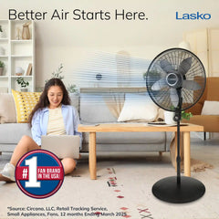 Lasko 20" Pedestal Fan (4-speed, remote, timer, black)