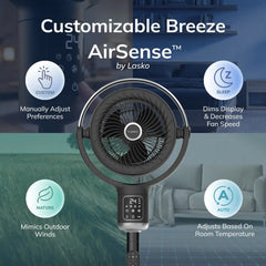 Lasko Whirlwind™ Orbital Pedestal Fan (24-speed, remote, 150° oscillation, black)