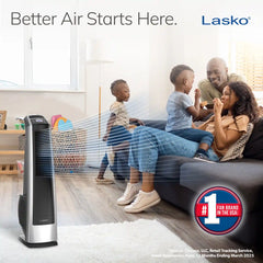 Lasko High Velocity 35" Tower Fan (3-speed, remote, timer, silver/black)