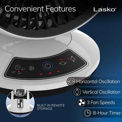 Lasko Whirlwind 7" Orbital Air Circulator Fan (3-speed, remote, white)