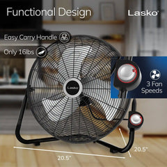 Lasko QuickMount® 20" High Velocity Floor & Wall Mount Fan (3-speed, manual, black)