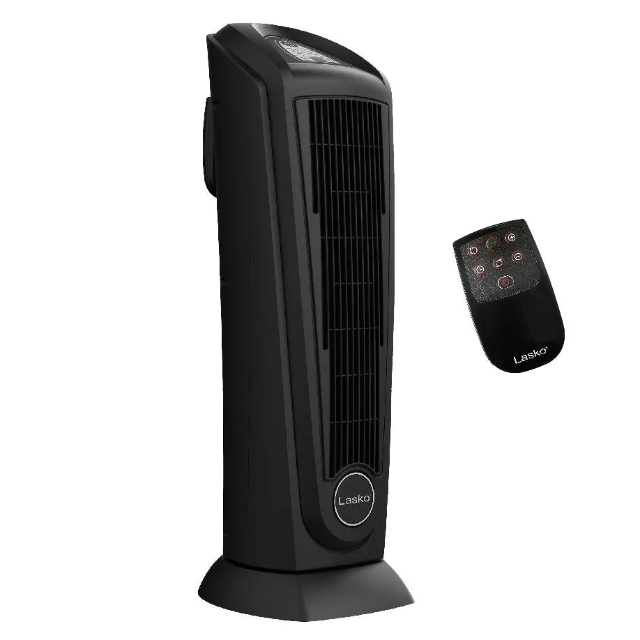 Lasko 23" Ceramic Tower Heater (2 heat settings, remote, timer, thermostat, tip-over switch, black)