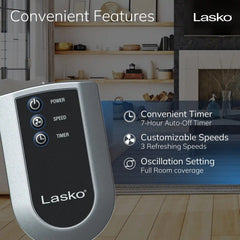 Lasko 20" Pedestal Fan (4-speed, remote, timer, black)