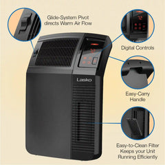 Lasko 1500W Electric Cyclonic Ceramic Room Space Heater with 8-Hour Timer, CC24920, Black