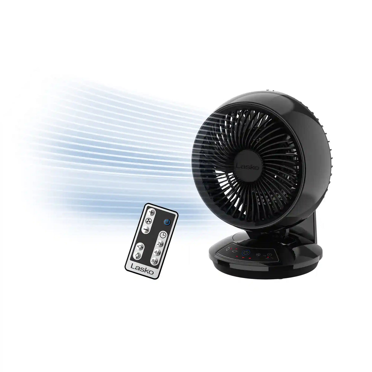 Lasko Whirlwind 7" Orbital Air Circulator Fan (3-speed, remote, black)