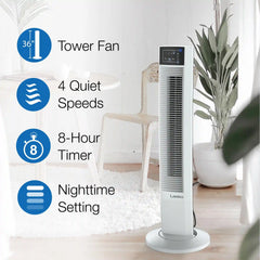 Lasko Wind Tower® 36" Tower Fan (4-speed, remote, timer, white)