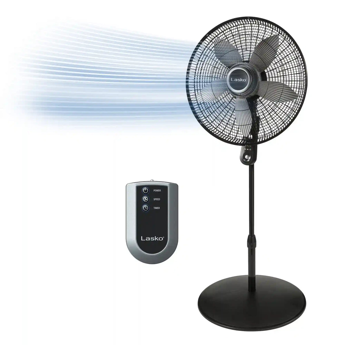 Lasko 20" Pedestal Fan (4-speed, remote, timer, black)