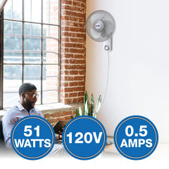 Air King 12" 1/50 HP Commercial Grade Wall Mount Fan (3-speed, manual, white)