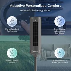 Lasko RTF100 54" Oscillating 8-Speed DC Motor Pedestal Tower Fan with Remote: Gray
