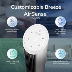 Lasko WhisperForce™ DC 36" Tower Fan (12-speed, remote, timer, air filtration, white)