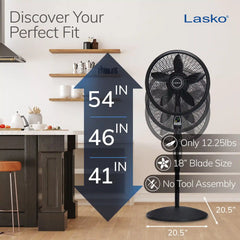 Lasko Cyclone® 18" Pedestal Fan (3-speed, remote, timer, black)