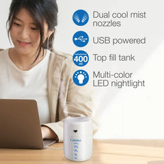 Lasko Ultrasonic Personal Cool Mist Humidifier with Nightlight, UH150, White