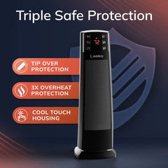 Lasko CT22850 1500W Ceramic Tower Space Heater with Tip-Switch and Remote: Black