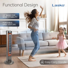 Lasko Wind Curve® 42" Tower Fan (3-speed, remote, timer, gray/woodgrain)