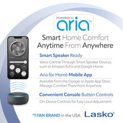 Lasko Aria™ 40" Tower (5-speed, remote, timer, white)