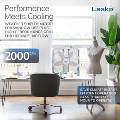 Lasko Weather-Shield® Performance 20" Box Fan (3-speed, manual, white)