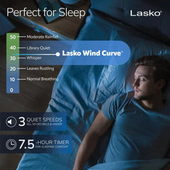 Lasko Wind Curve® 42" Tower Fan (3-speed, remote, timer, gray/woodgrain)