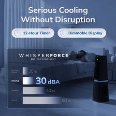 Lasko High Velocity WhisperForce™ DC 35" Tower Fan (12-speed, remote, timer, 90° oscillation, black)