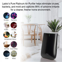 Lasko HF25630 Pure Platinum HEPA 28" Console Air Purifier (3-speed 3-stage UV-C filtration, black)