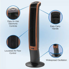 Lasko Wind Curve® 42" Tower Fan (3-speed, remote, timer, bluetooth, black/woodgrain)