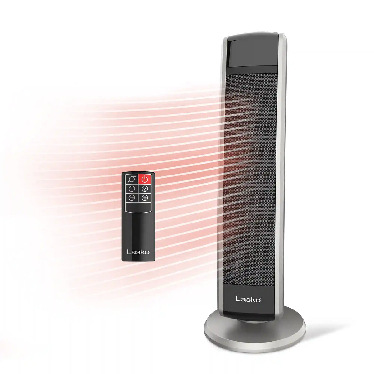 Lasko 29" Digital Ceramic Tower Heater (2 heat settings, remote, timer, black/silver)