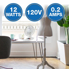 Air King 6" Table Top Fan (2-speed, manual, white)