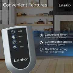 Lasko 36" Tower Fan with Nighttime Mode and Remote, T36205, Black