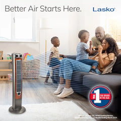 Lasko Wind Curve® 42" Tower Fan (3-speed, remote, timer, gray/woodgrain)