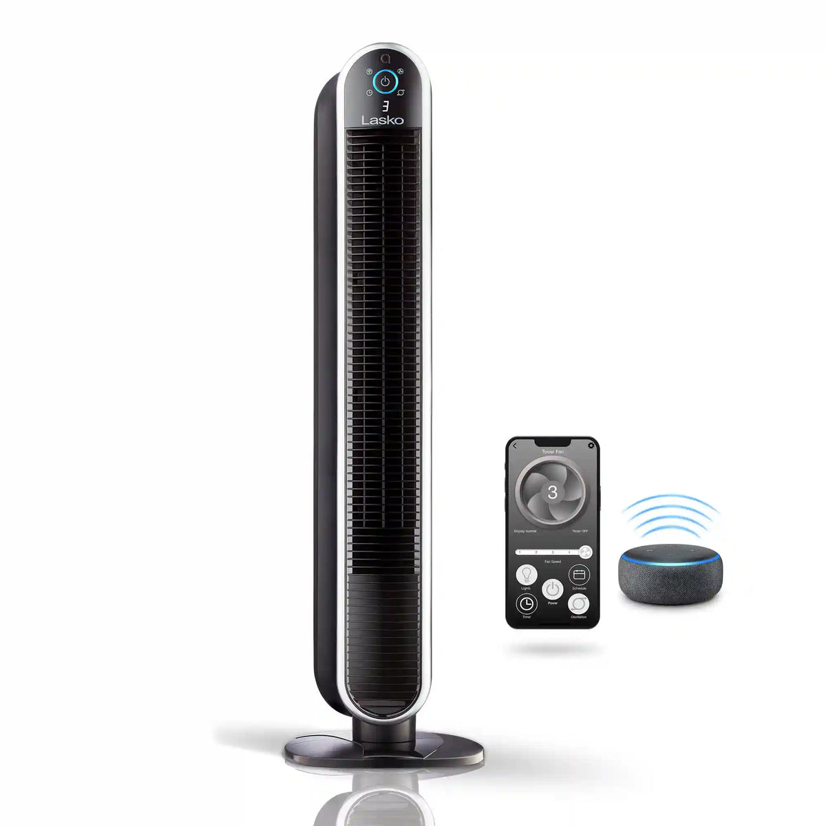 Lasko Aria™ 40" Tower (5-speed, remote, timer, black)