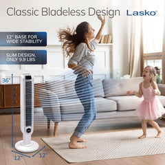 Lasko 36" Tower Fan (3-speed, remote, timer, 60° oscillation, white)