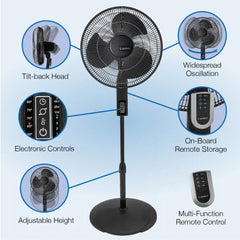 Lasko 16" Pedestal Fan (4-speed, remote, timer, thermostat, black)