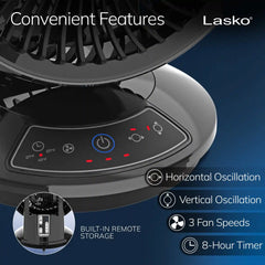 Lasko Whirlwind 7" Orbital Air Circulator Fan (3-speed, remote, black)