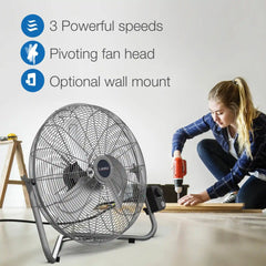 Lasko QuickMount® 20" High Velocity Floor & Wall Mount Fan (3-speed, manual, silver)