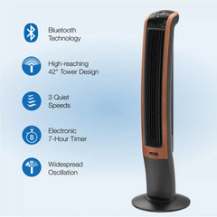 Lasko Wind Curve® 42" Tower Fan (3-speed, remote, timer, bluetooth, black/woodgrain)