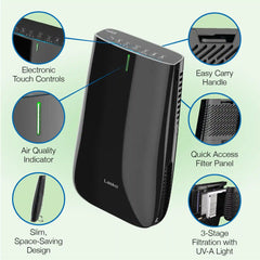 Lasko HF25630 Pure Platinum HEPA 28" Console Air Purifier (3-speed 3-stage UV-C filtration, black)
